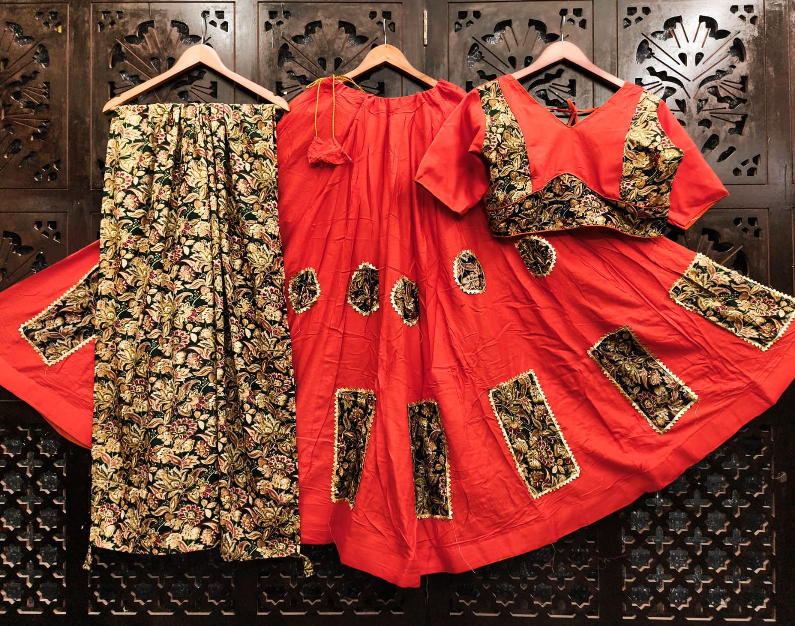 Orange Pure Rayon Cotton 06 Mtr Flair Navratri Traditional Lehenga Choli 