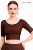 Coffee Dobby Cotton Lycra Elegant Round Neck Design Stretchable Blouse 