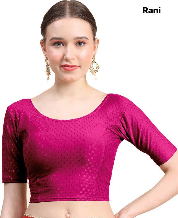 Rani Dobby Cotton Lycra Elegant Round Neck Design Stretchable Blouse 
