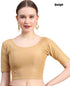 Beige Dobby Cotton Lycra Elegant Round Neck Design Stretchable Blouse 
