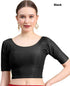 Black Dobby Cotton Lycra Elegant Round Neck Design Stretchable Blouse 