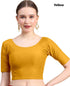 Yellow Dobby Cotton Lycra Elegant Round Neck Design Stretchable Blouse 
