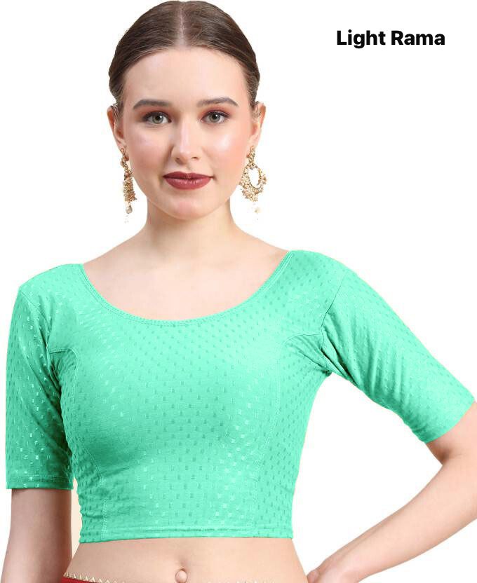 Light Rama Dobby Cotton Lycra Elegant Round Neck Design Stretchable Blouse 