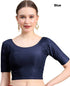Blue Dobby Cotton Lycra Elegant Round Neck Design Stretchable Blouse 