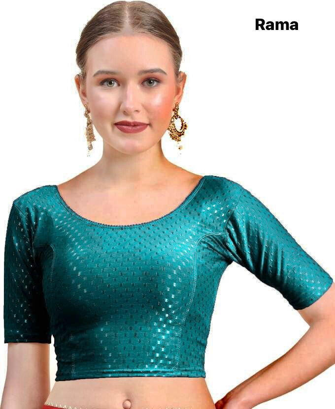 Rama Dobby Cotton Lycra Elegant Round Neck Design Stretchable Blouse 
