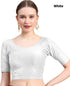 White Dobby Cotton Lycra Elegant Round Neck Design Stretchable Blouse 