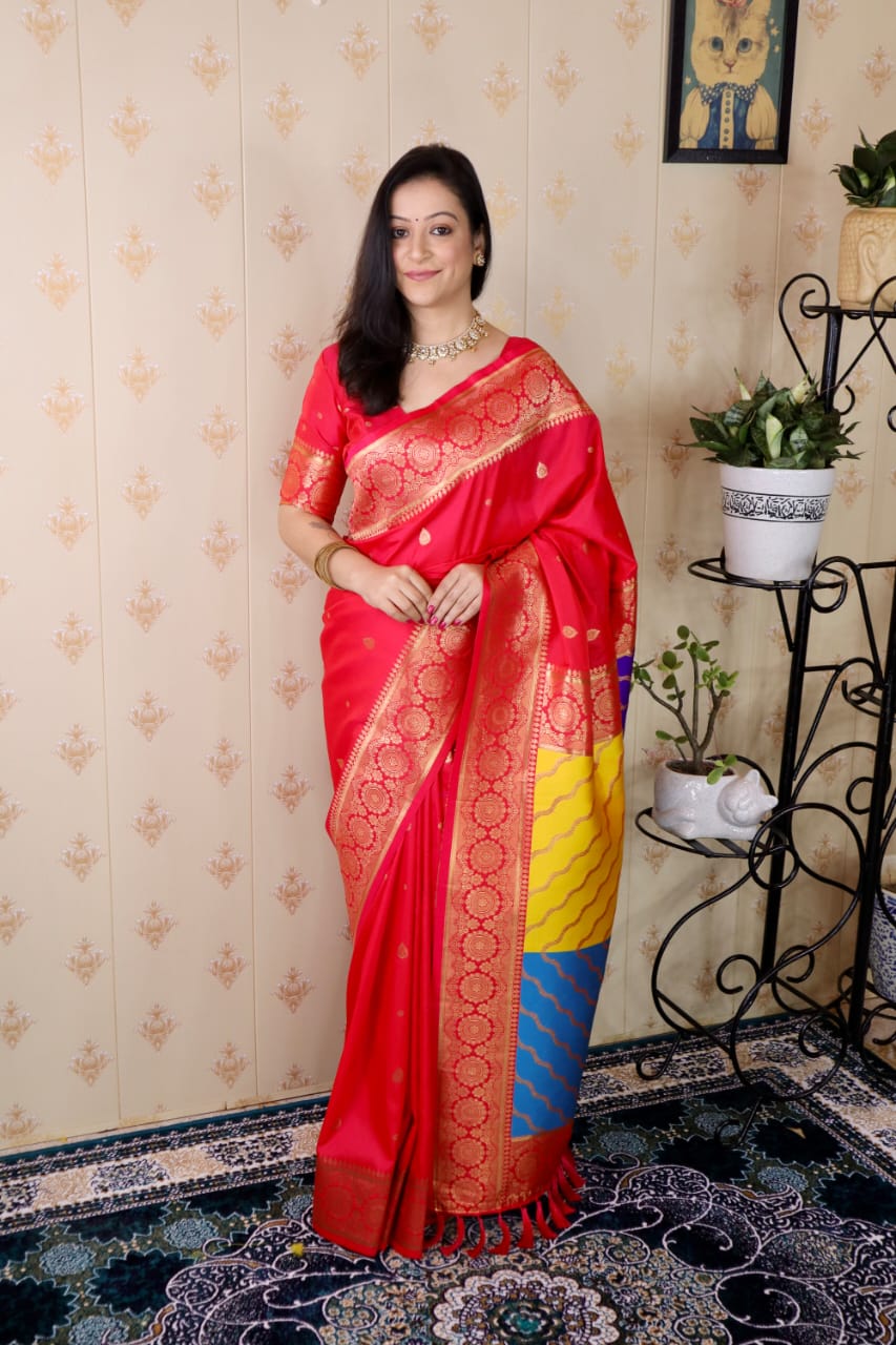 Pink Soft Silk Banarasi Multicolor Pallu Zari Woven Saree