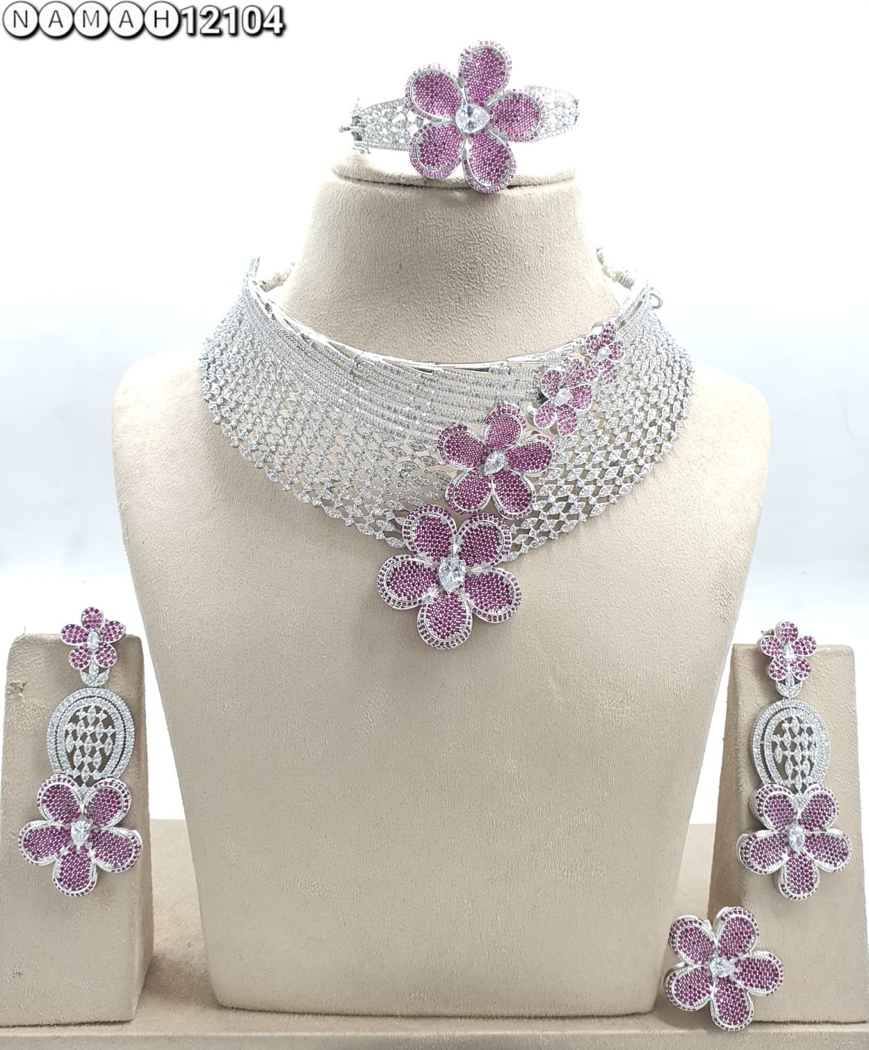 Purple American Diamond Necklace Set