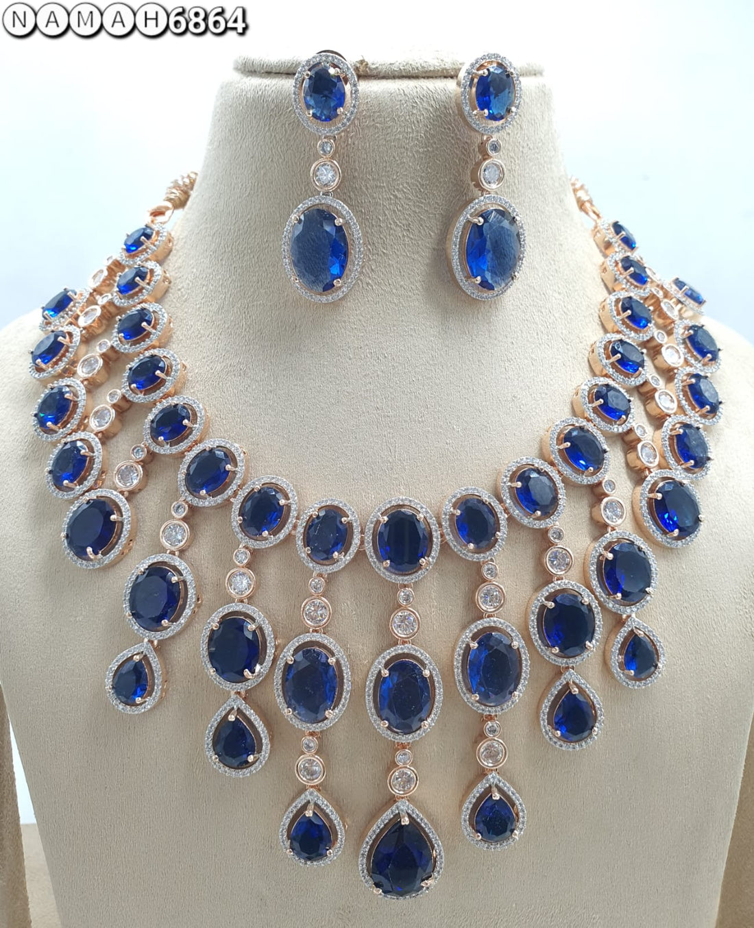 Blue American Diamond Necklace Set