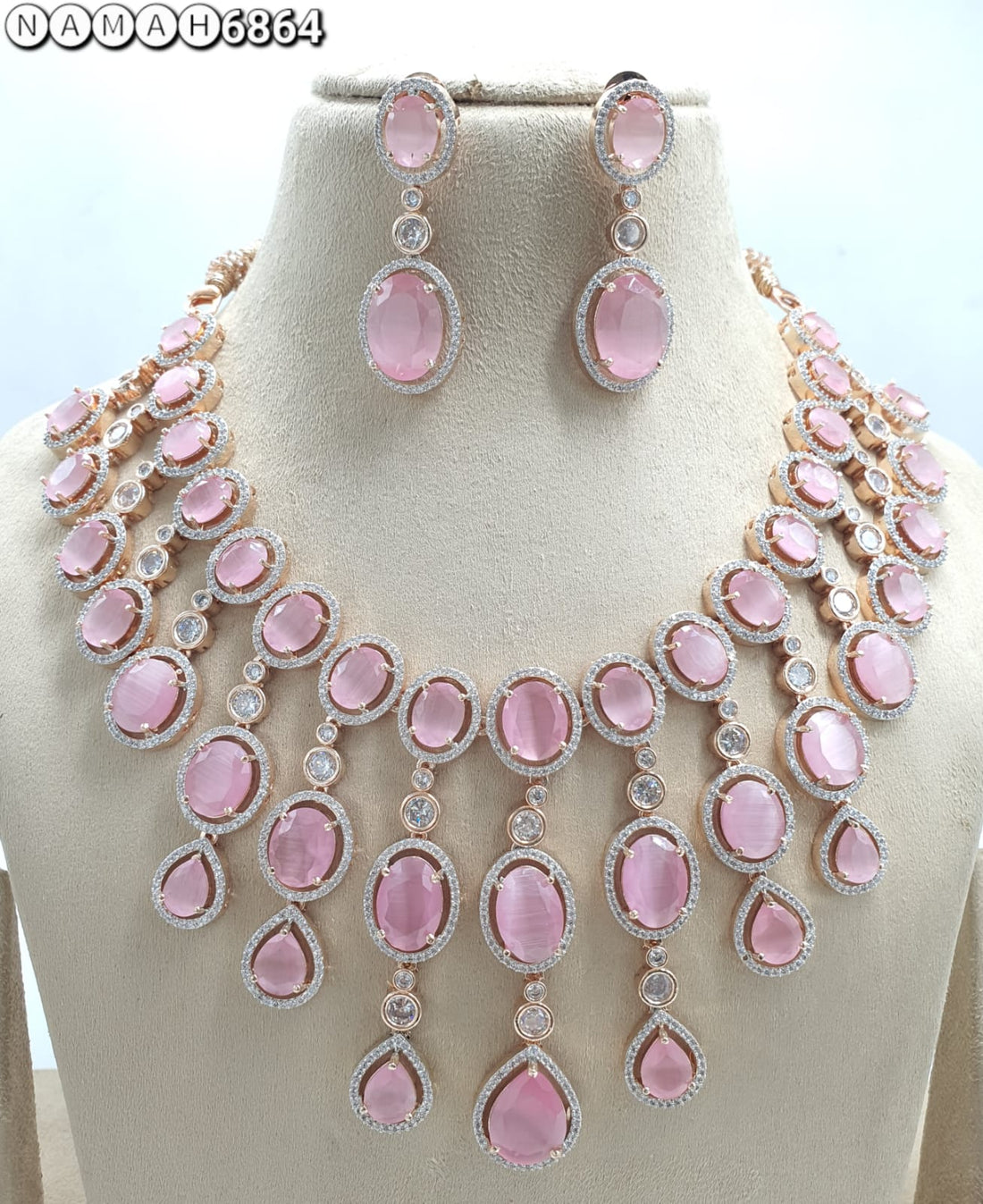 Pink American Diamond Necklace Set
