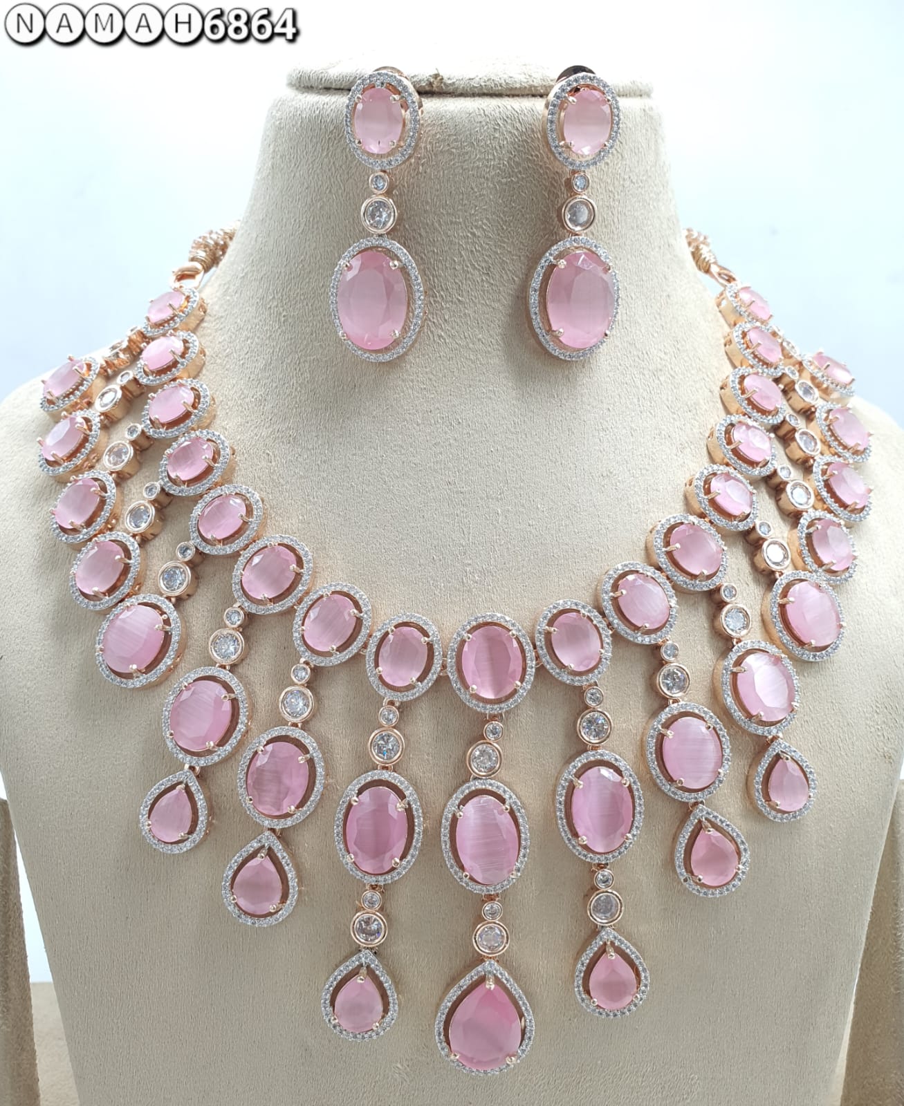Pink American Diamond Necklace Set