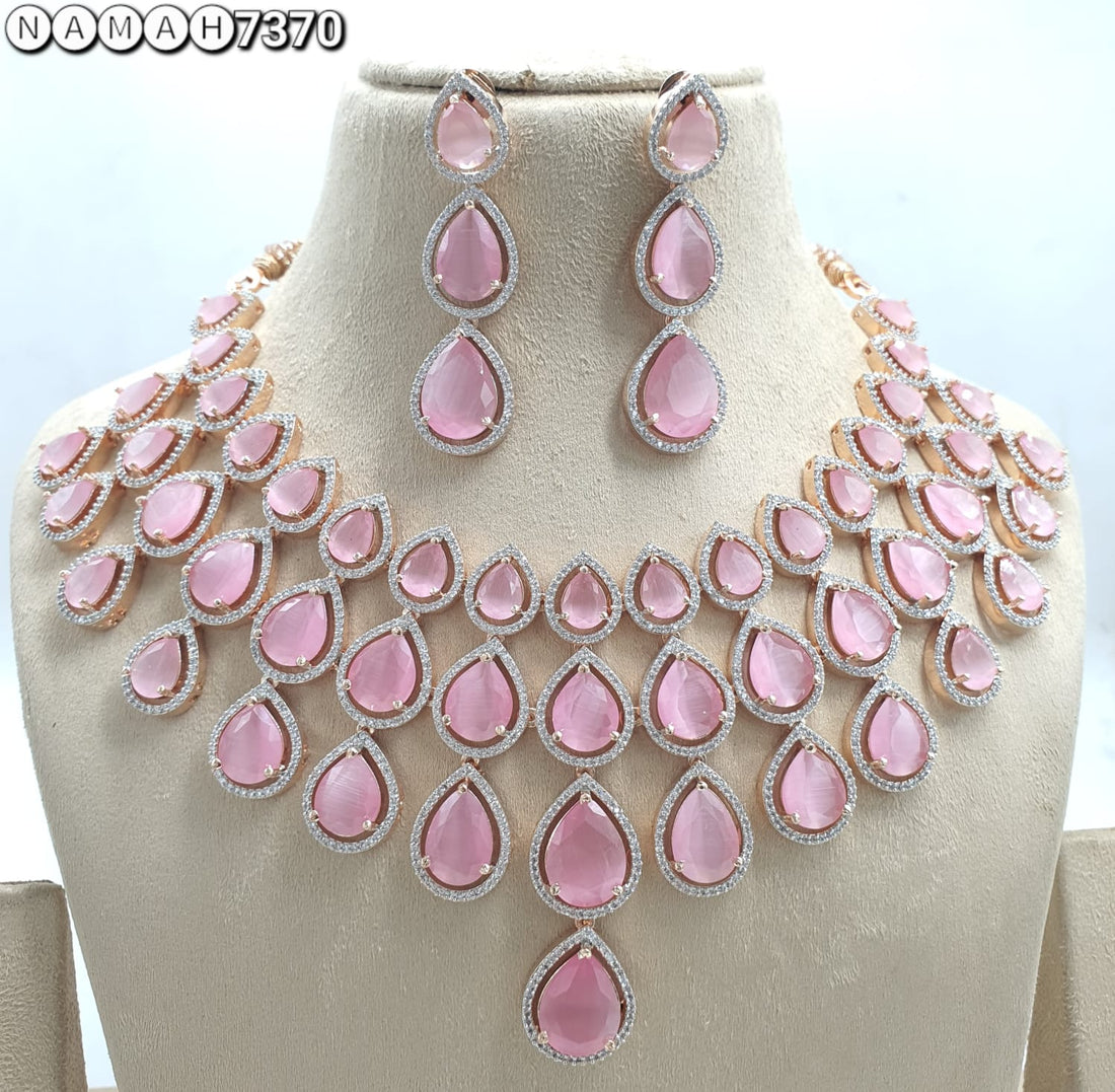 Pink American Diamond Necklace Set