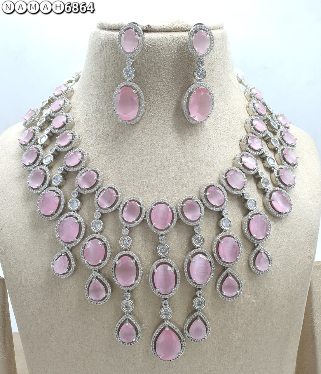 Pink American Diamond Necklace Set