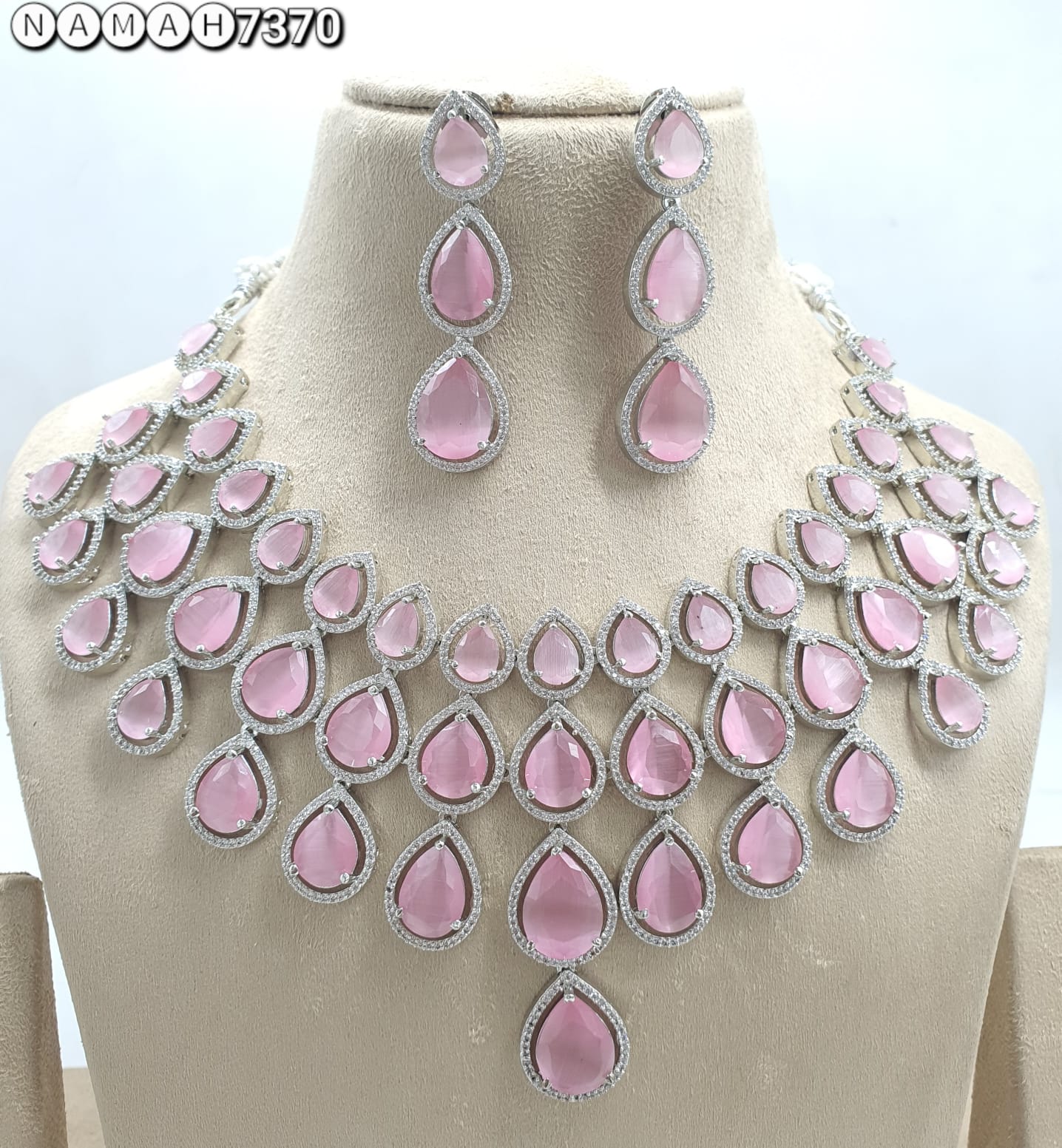 Pink American Diamond Necklace Set