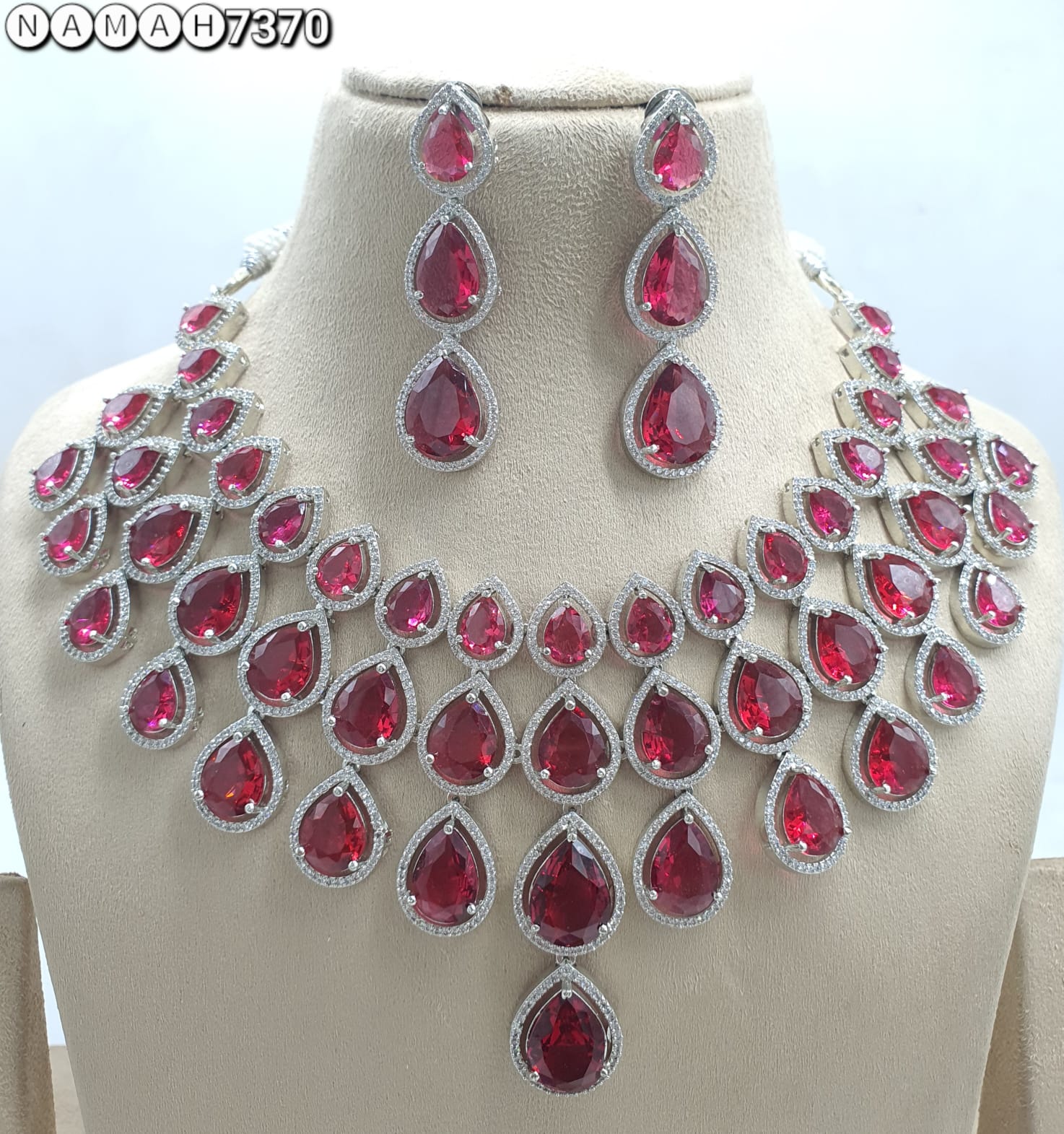 Maroon American Diamond Necklace Set