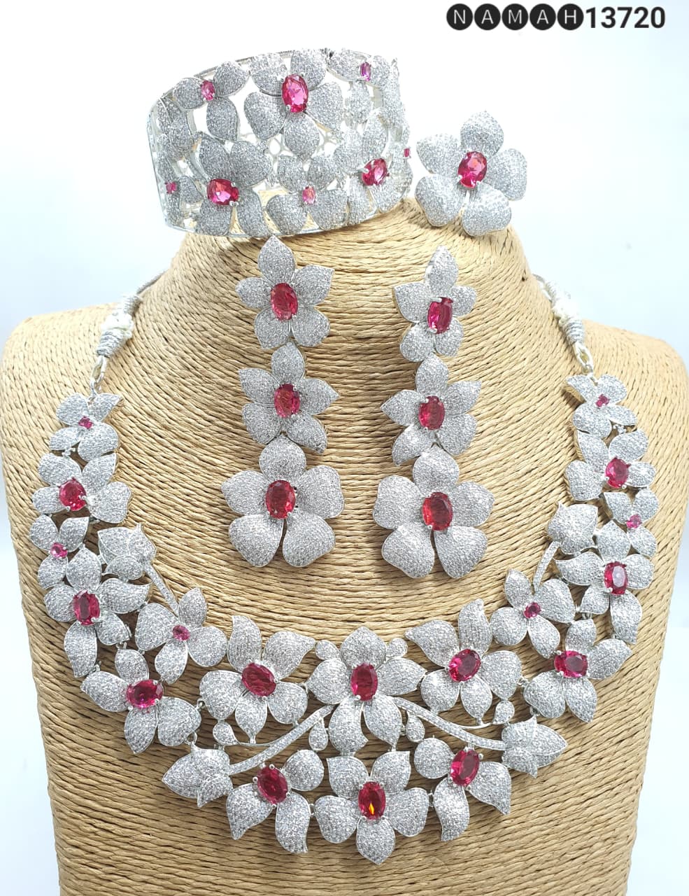 Red American Diamond Necklace Set 