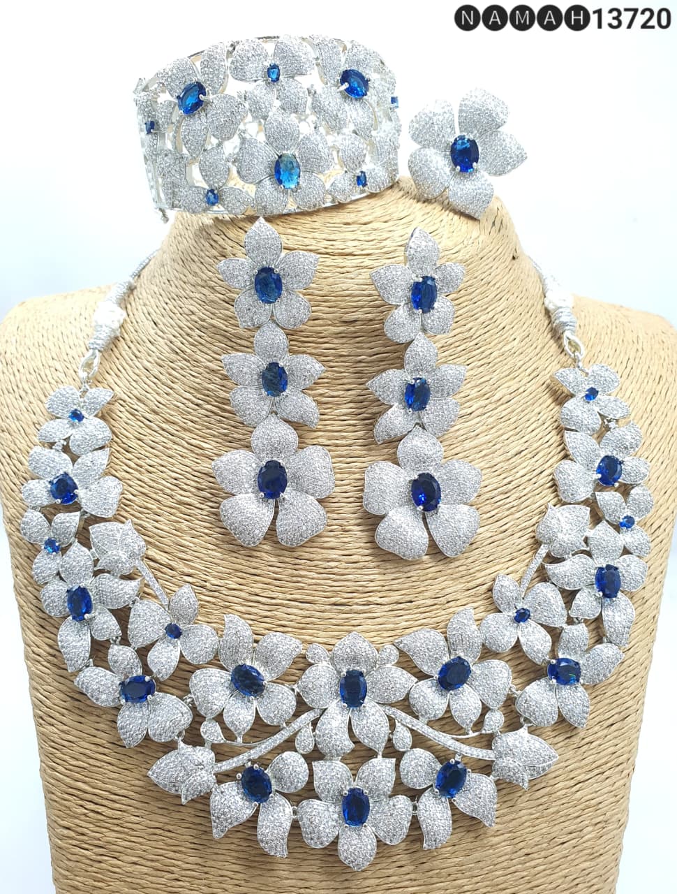 Blue American Diamond Necklace Set 