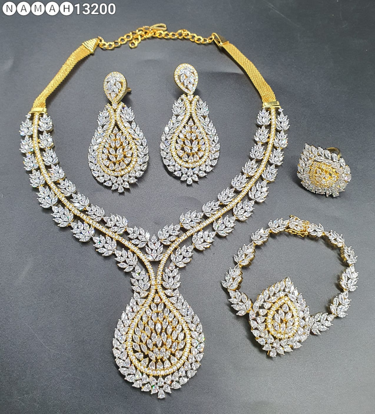 Gold American Diamond Necklace Set 