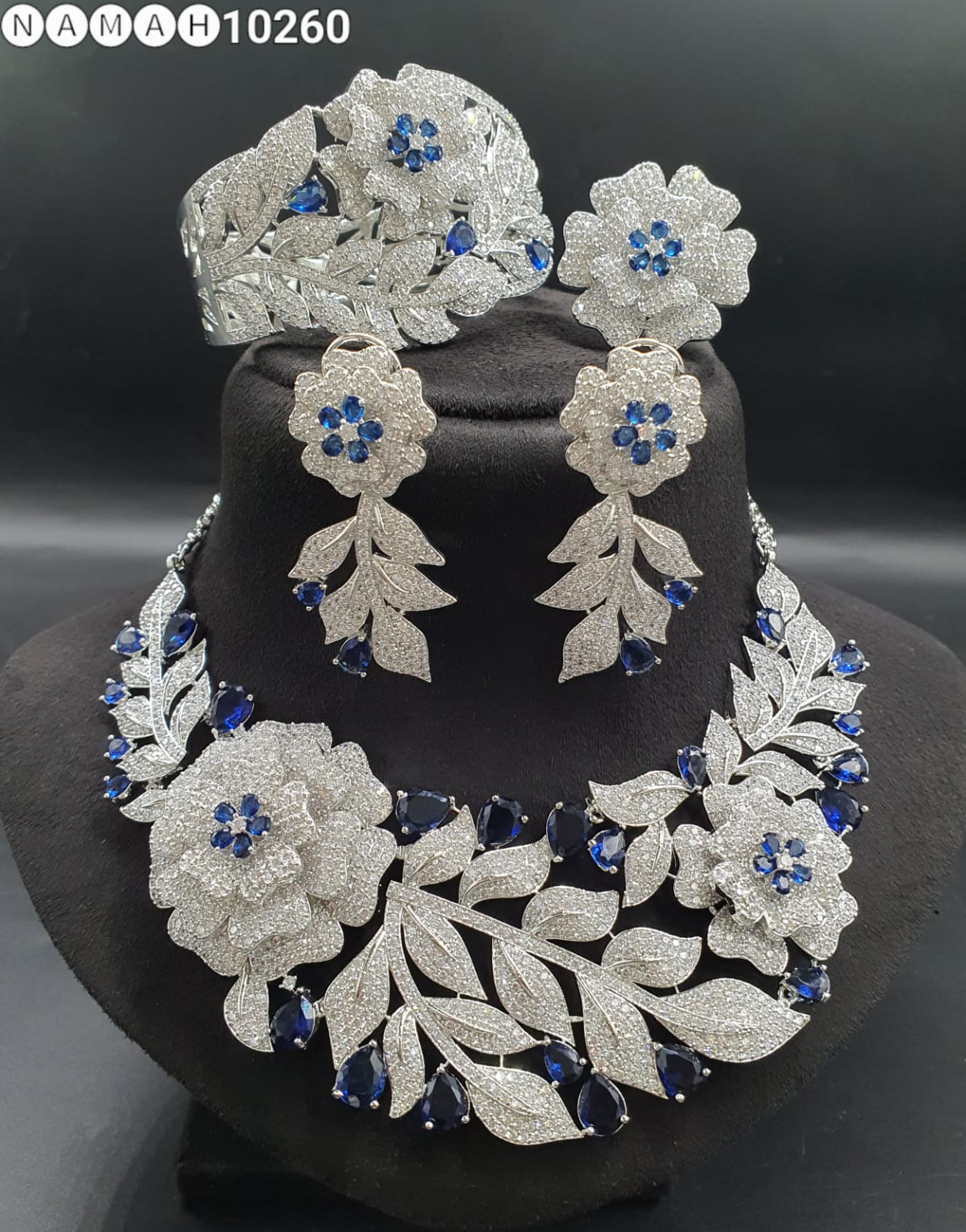 Blue American Diamond Necklace Set