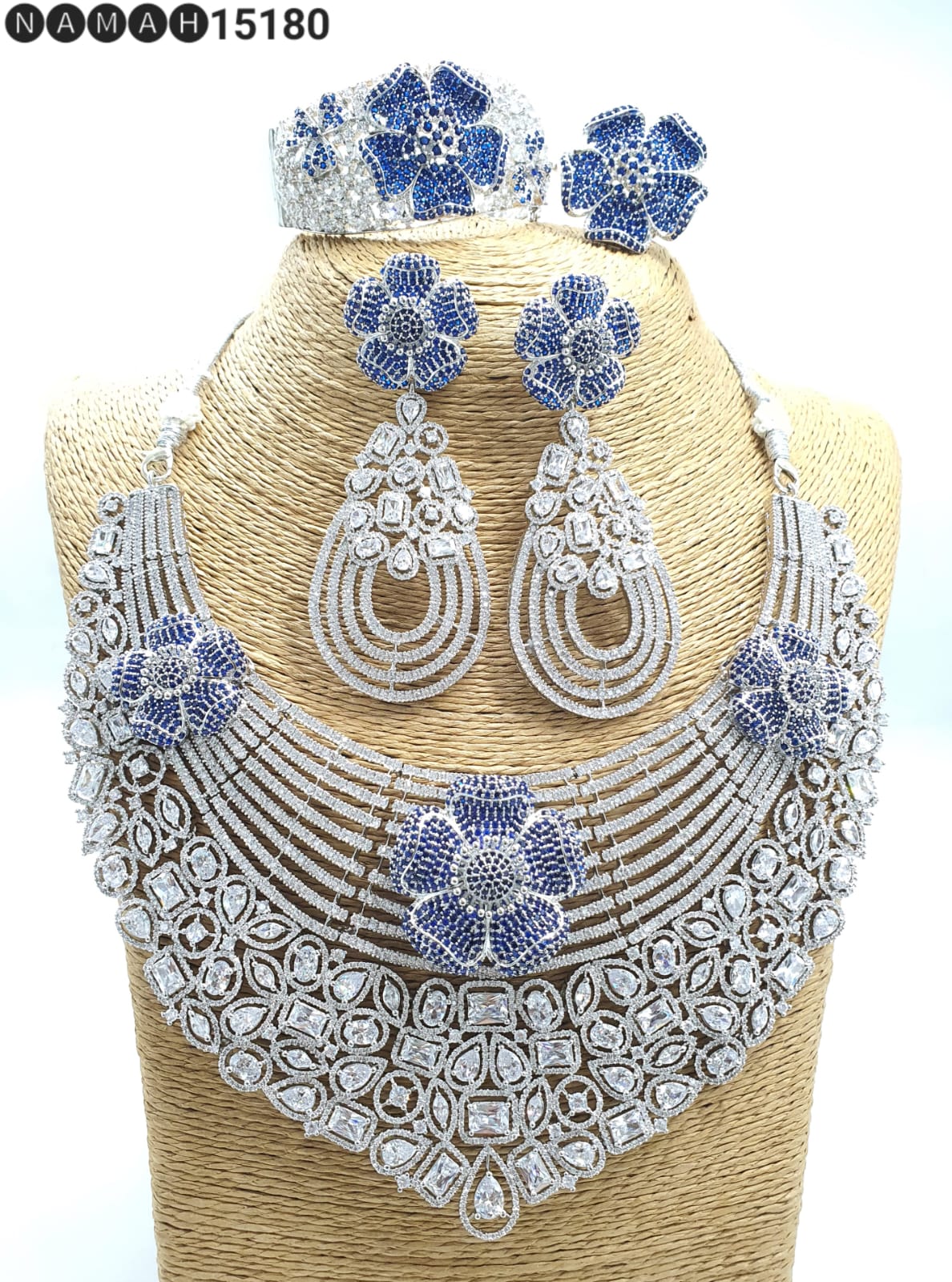 Blue American Diamond Necklace Set