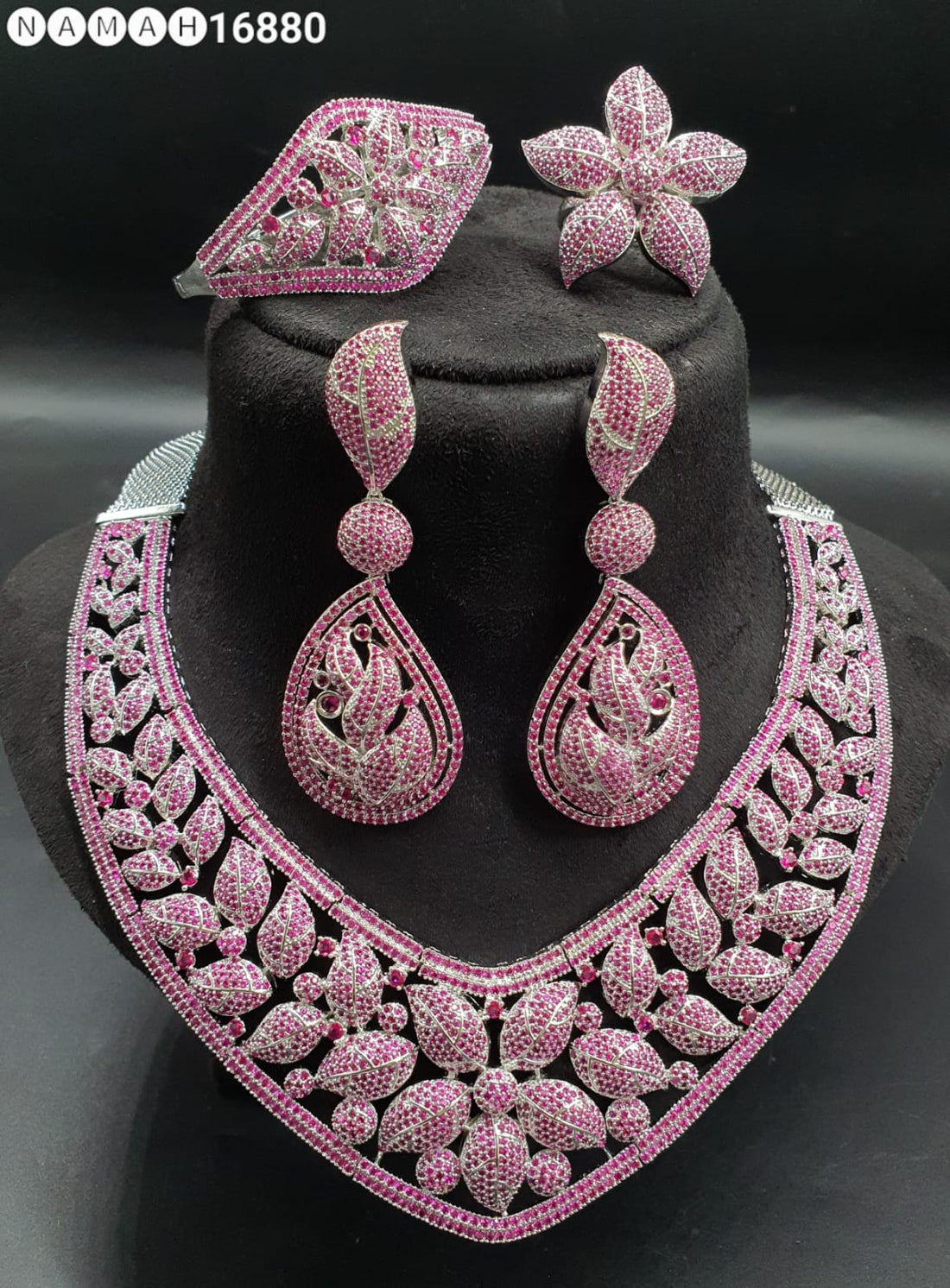 Pink American Diamond Necklace Set