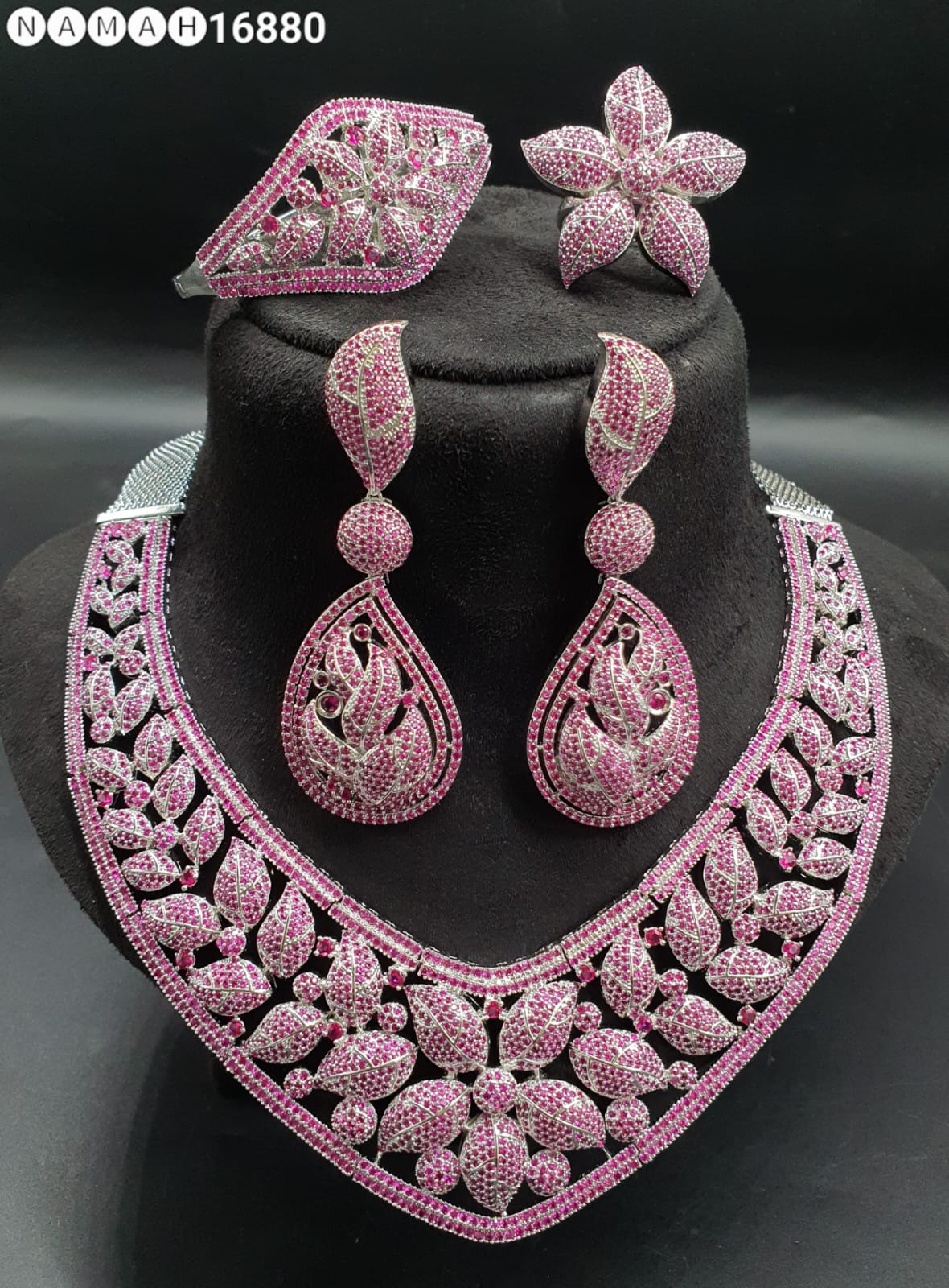 Pink American Diamond Necklace Set