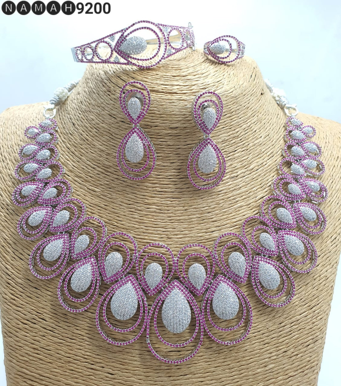 Pink American Diamond Necklace Set 