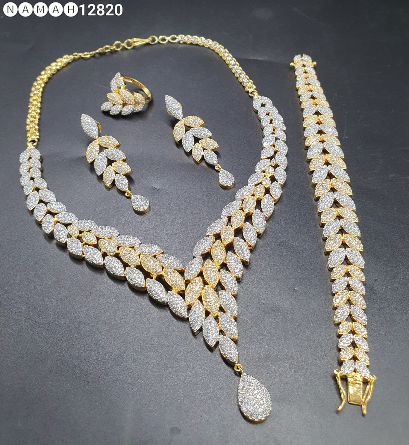 Gold American Diamond Necklace Set