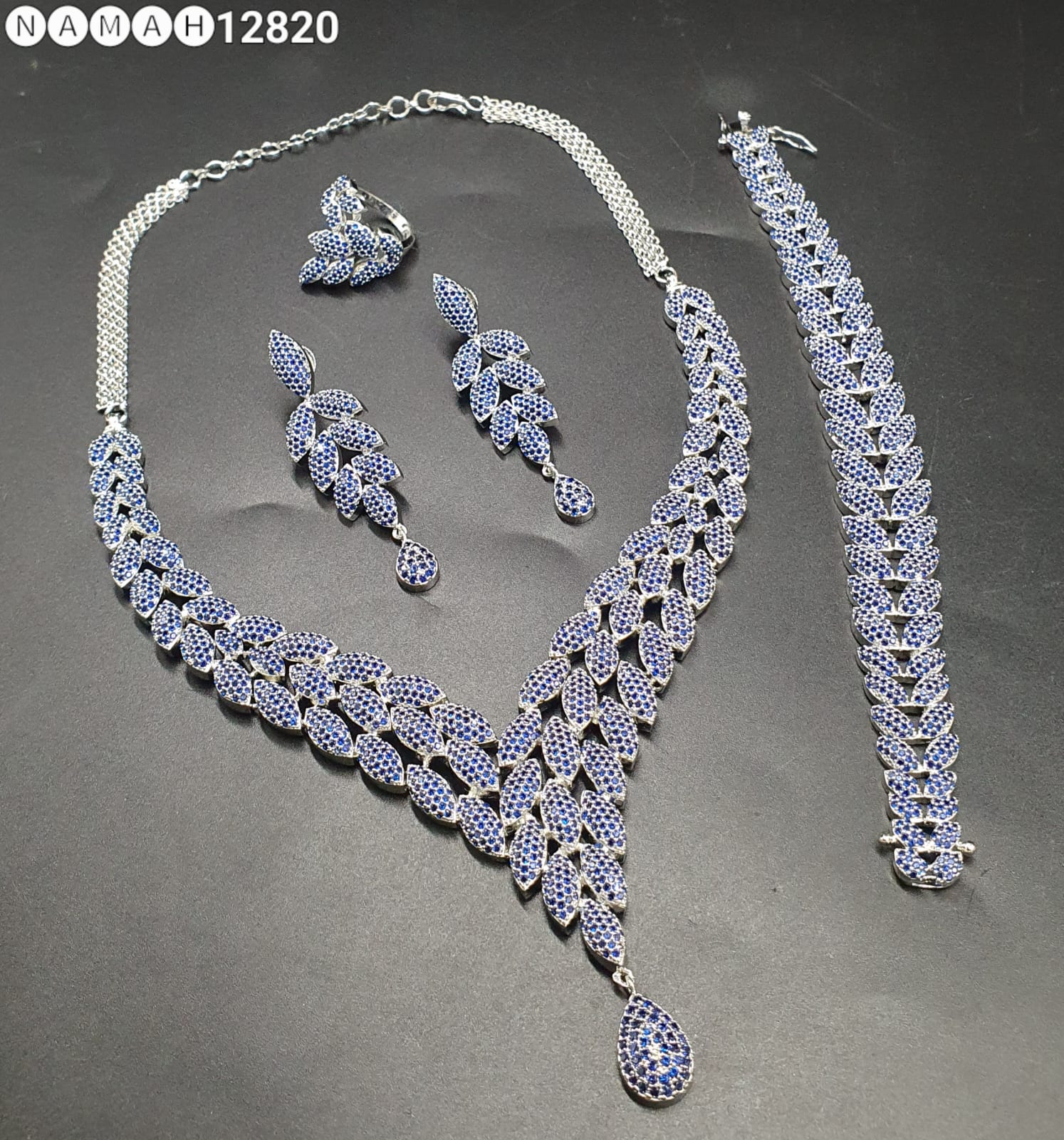 Blue American Diamond Necklace Set 