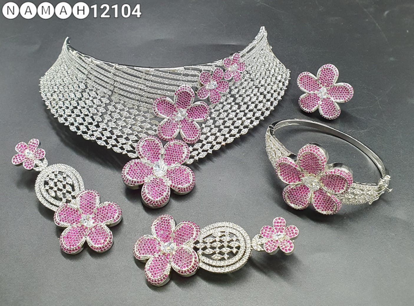 Pink American Diamond Necklace Set