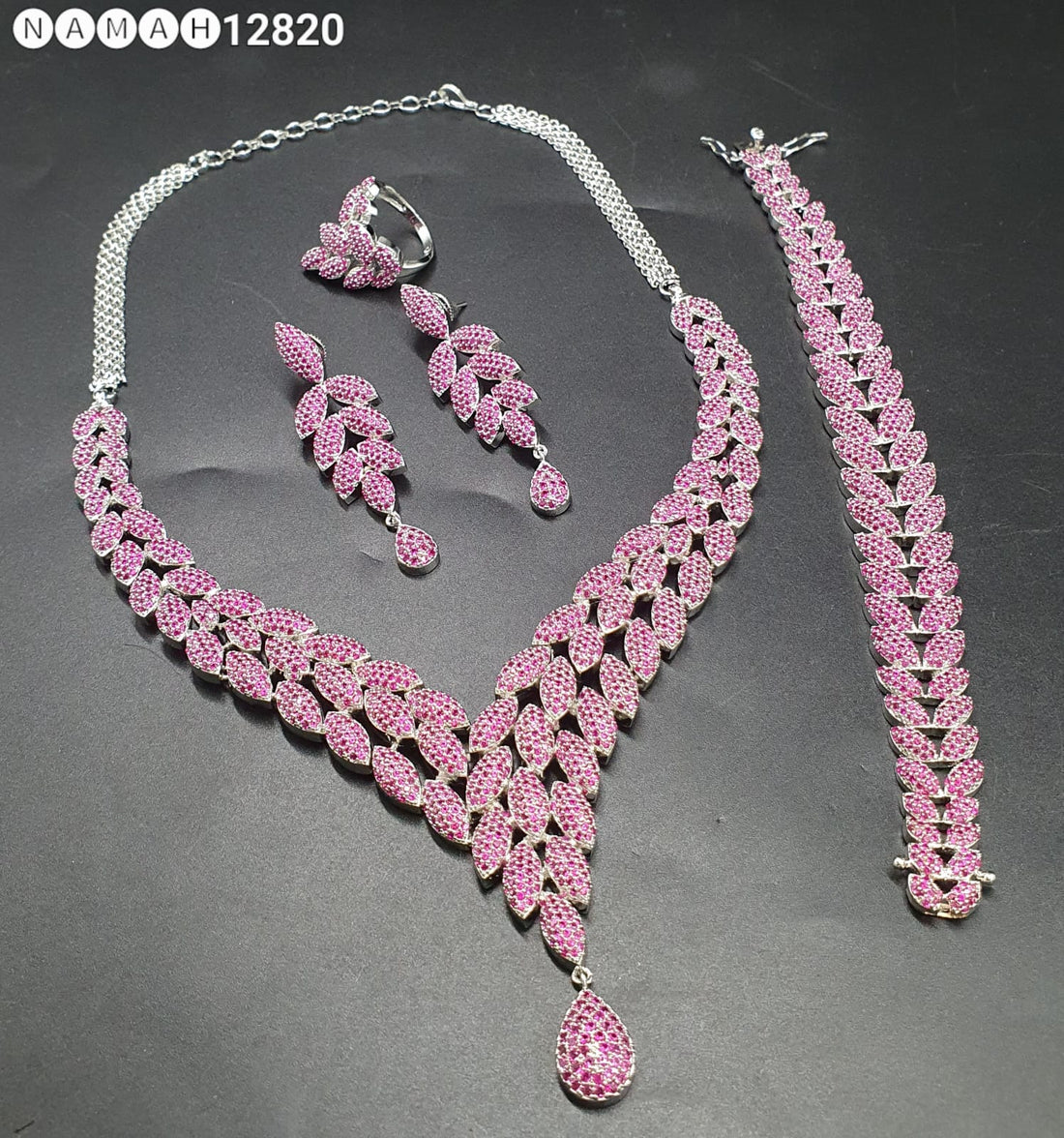 Pink American Diamond Necklace Set
