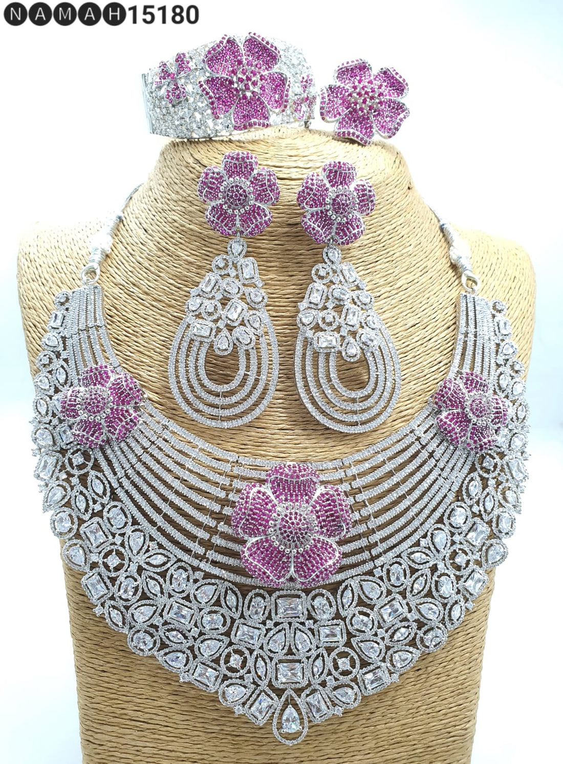 Pink American Diamond Necklace Set