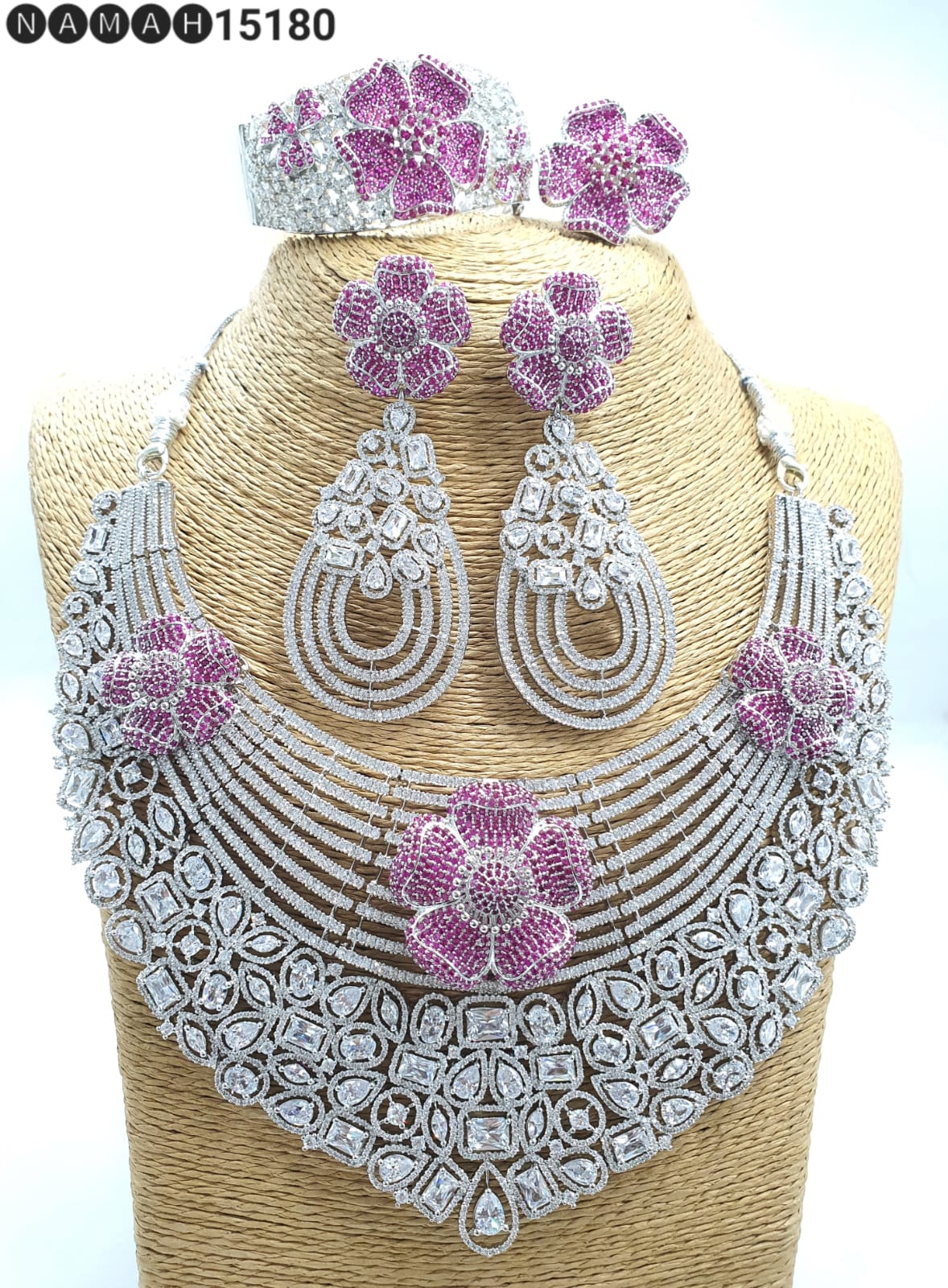 Pink American Diamond Necklace Set