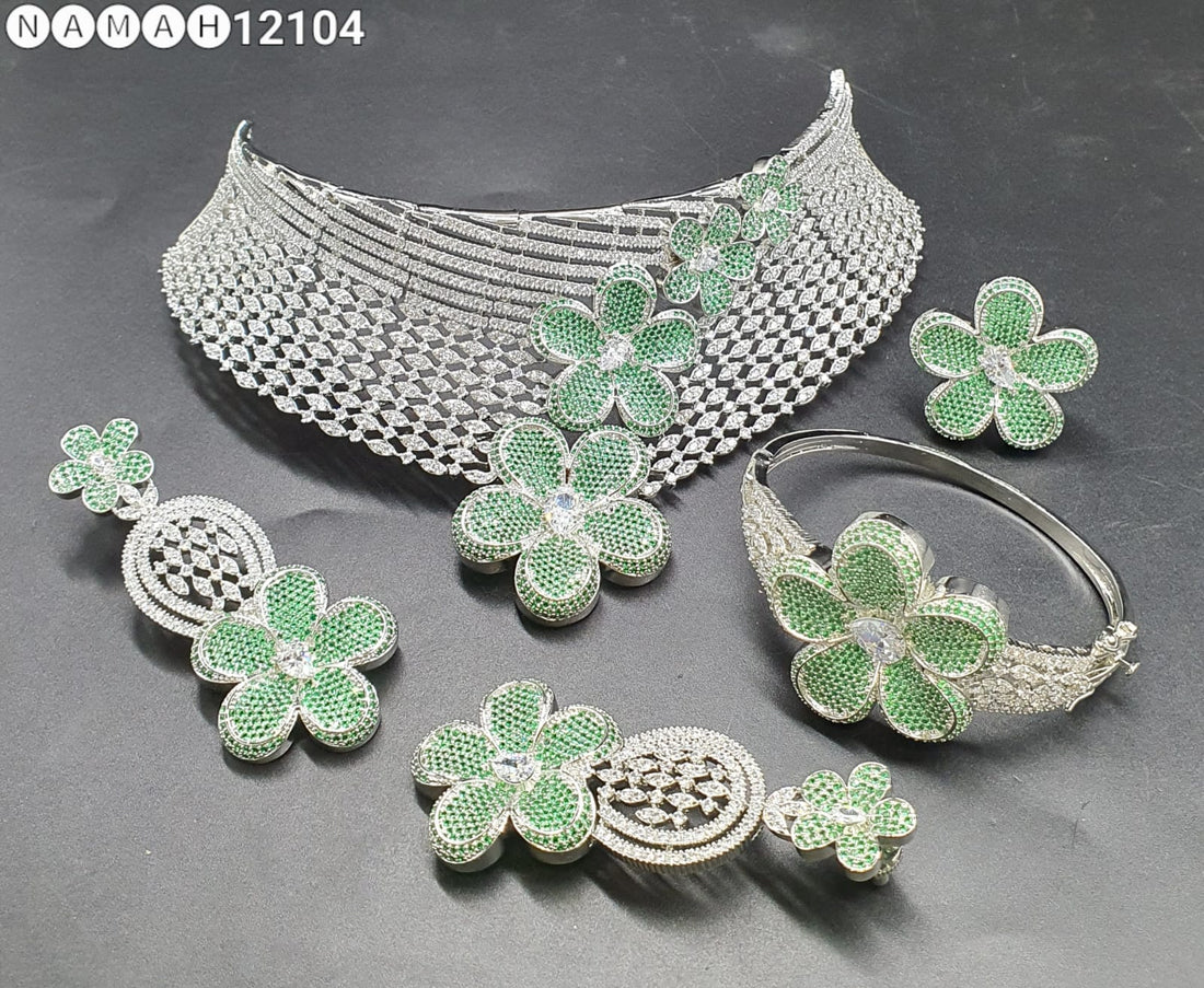 Green American Diamond Necklace Set