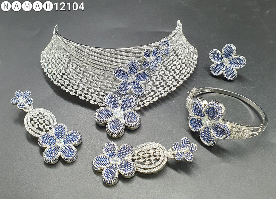 Blue American Diamond Necklace Set