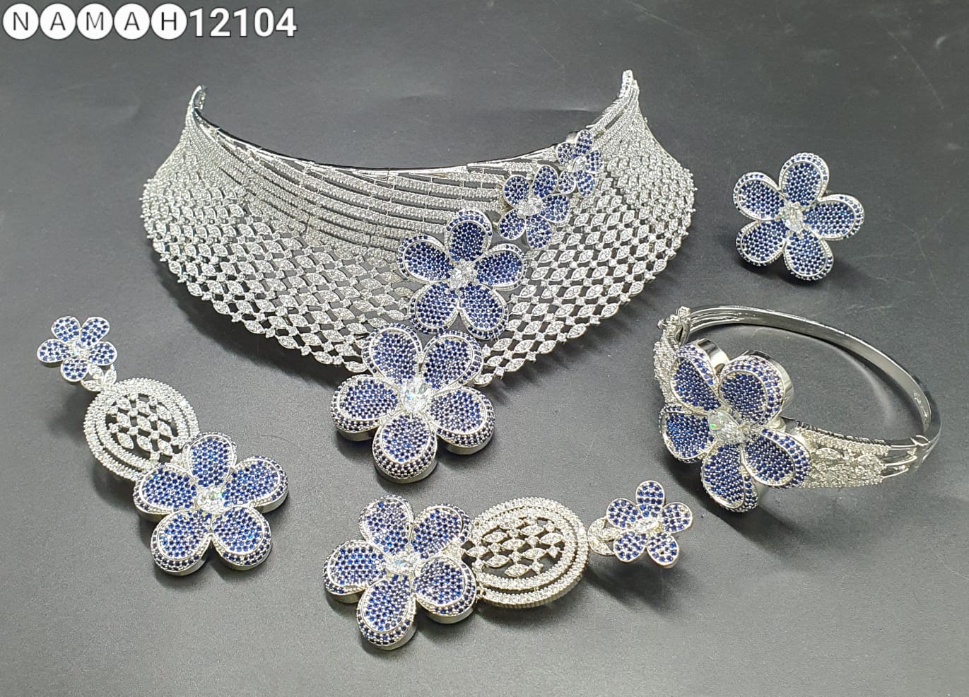 Blue American Diamond Necklace Set