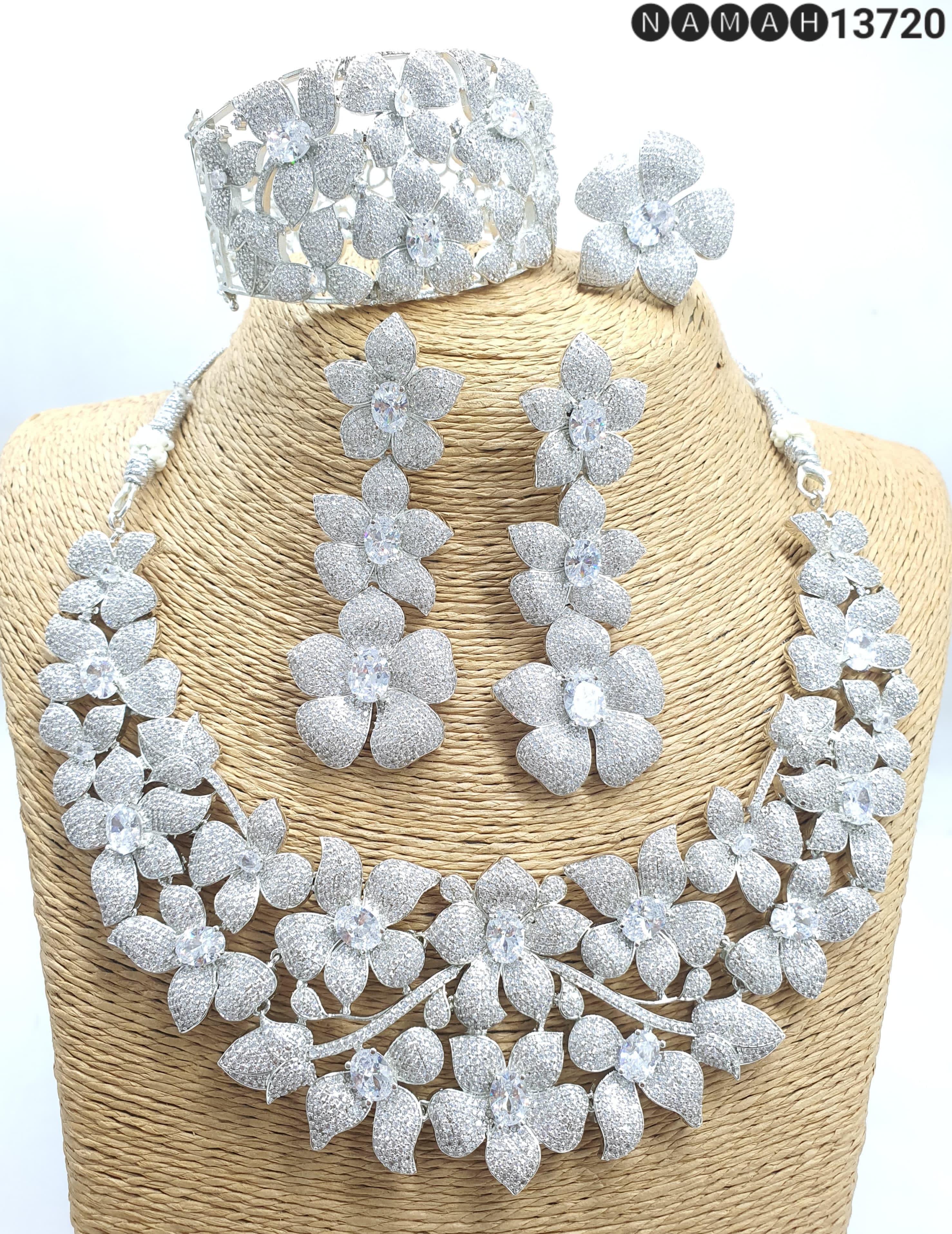 White American Diamond Necklace Set 