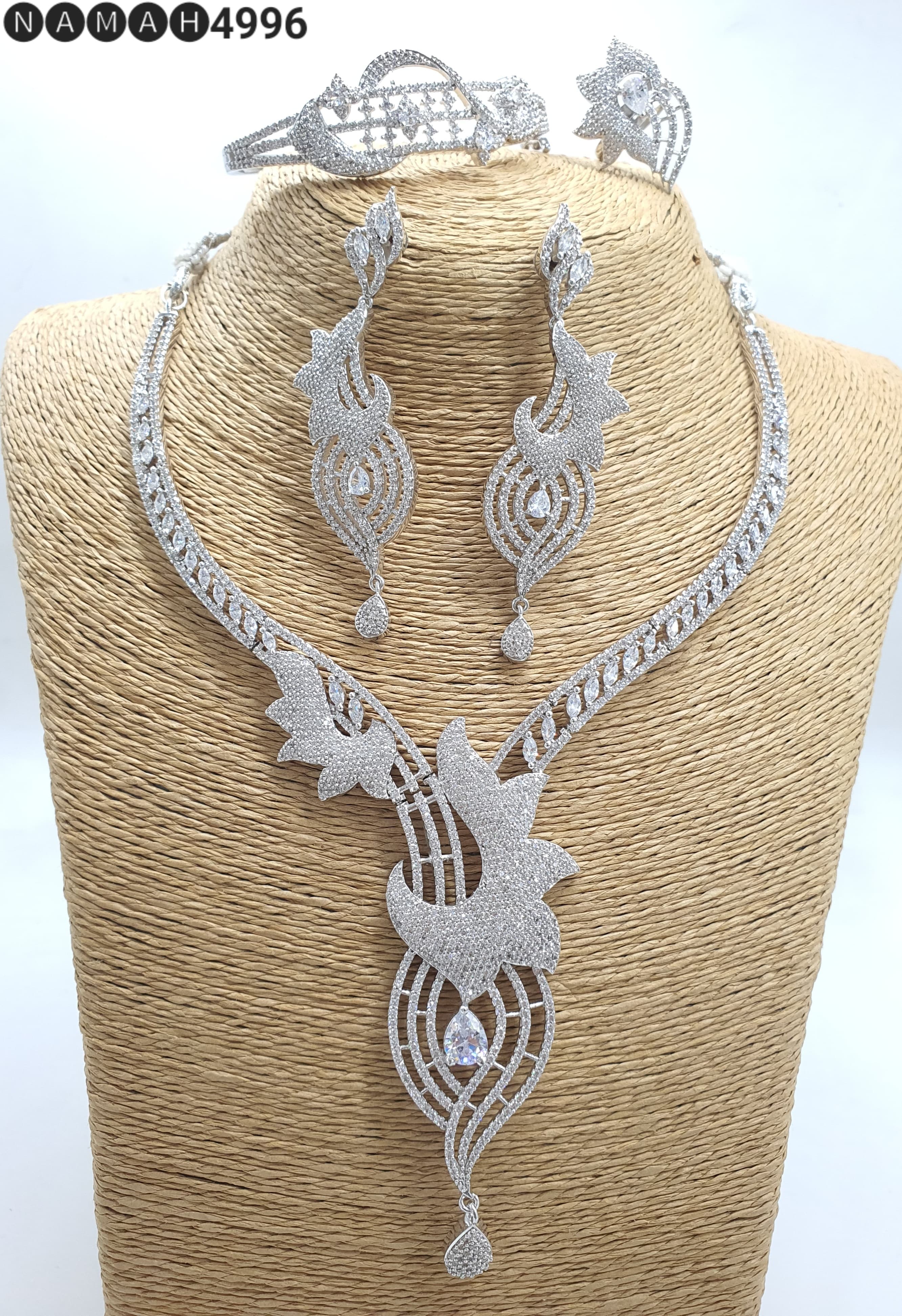 White American Diamond Necklace Set 