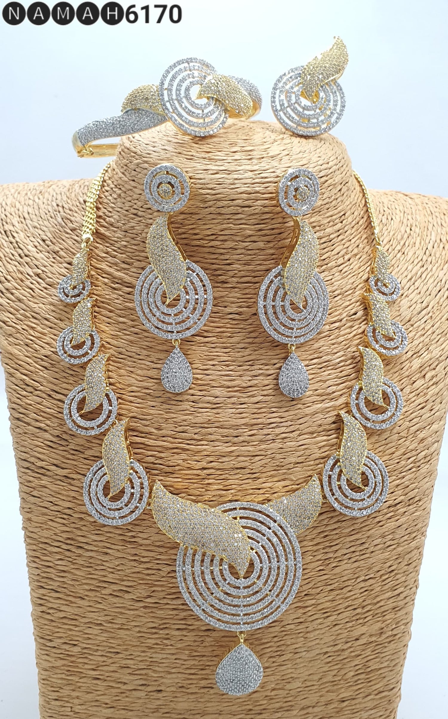 Gold American Diamond Necklace Set