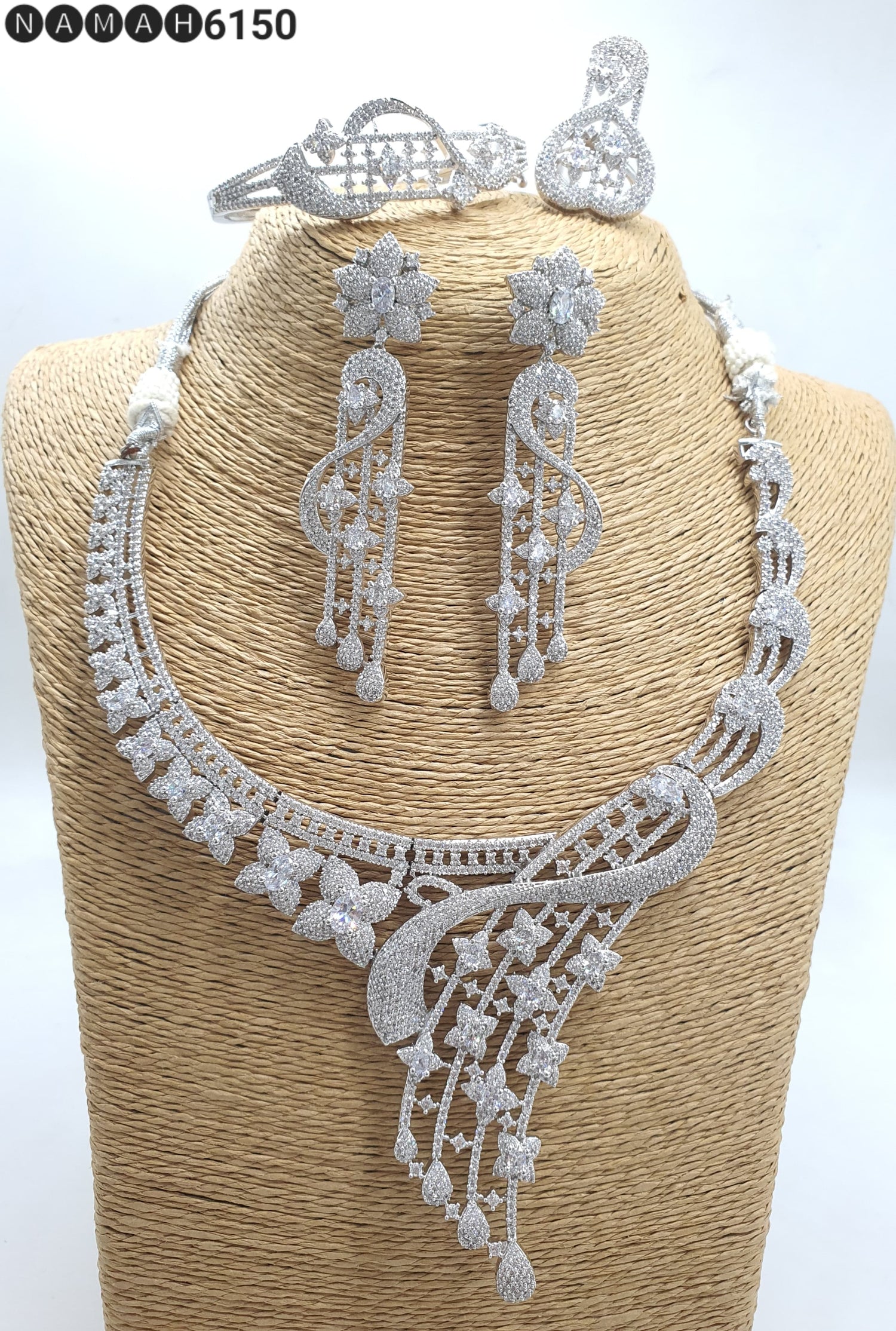White American Diamond Necklace Set 