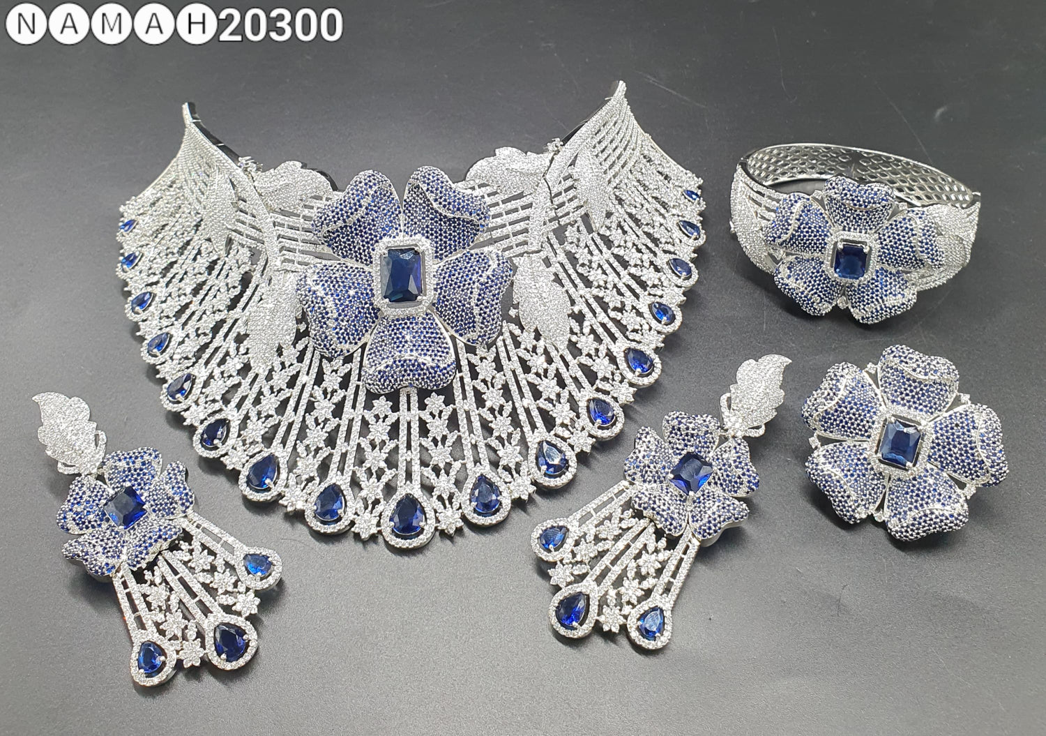 Blue American Diamond Necklace Set