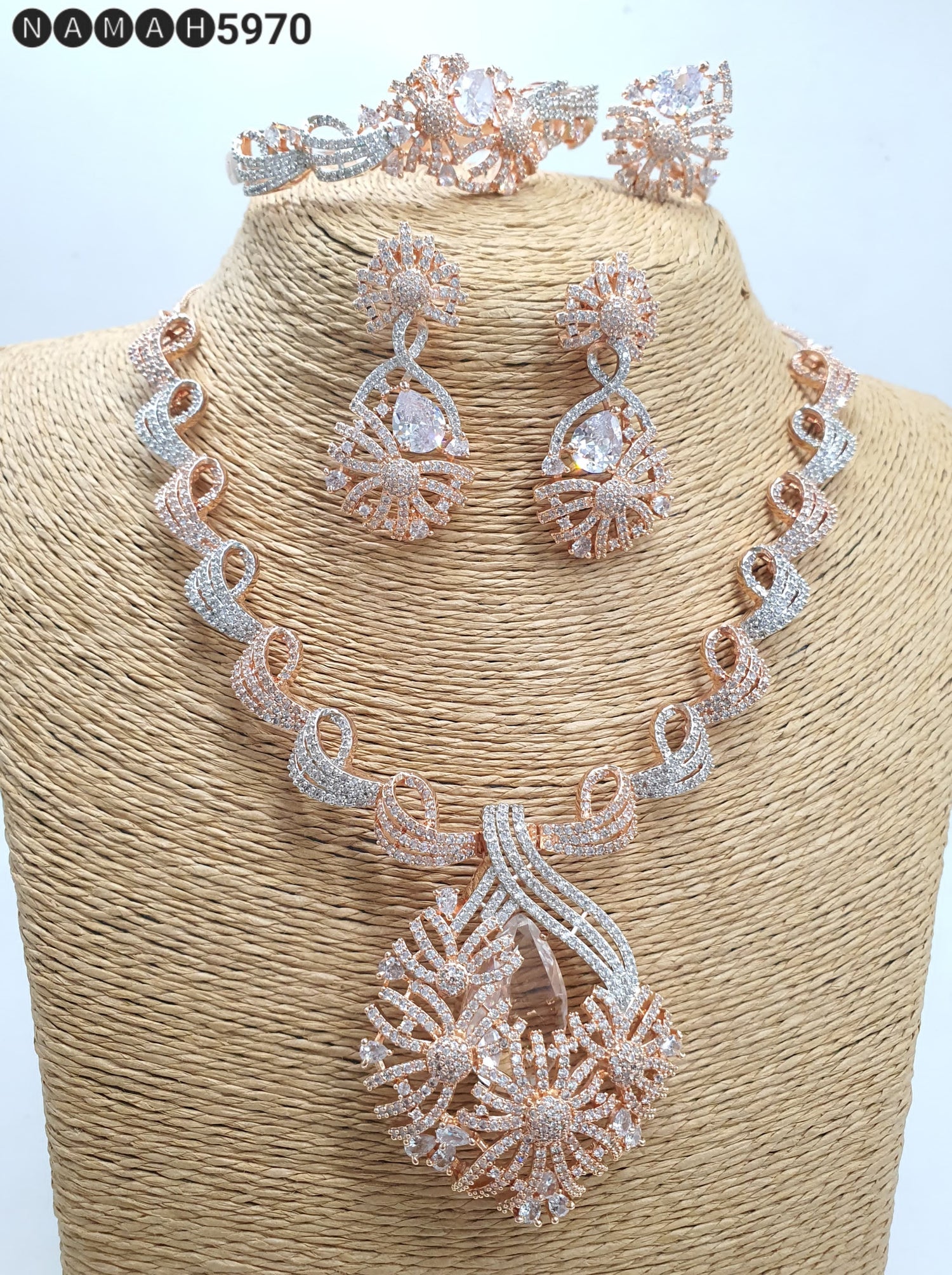 White American Diamond Necklace Set 