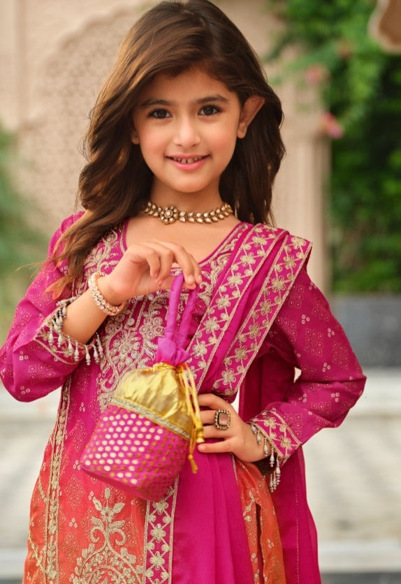 Rani Pure Chinon Digital Print With Embroidery Work Girls Kids Chudidar 