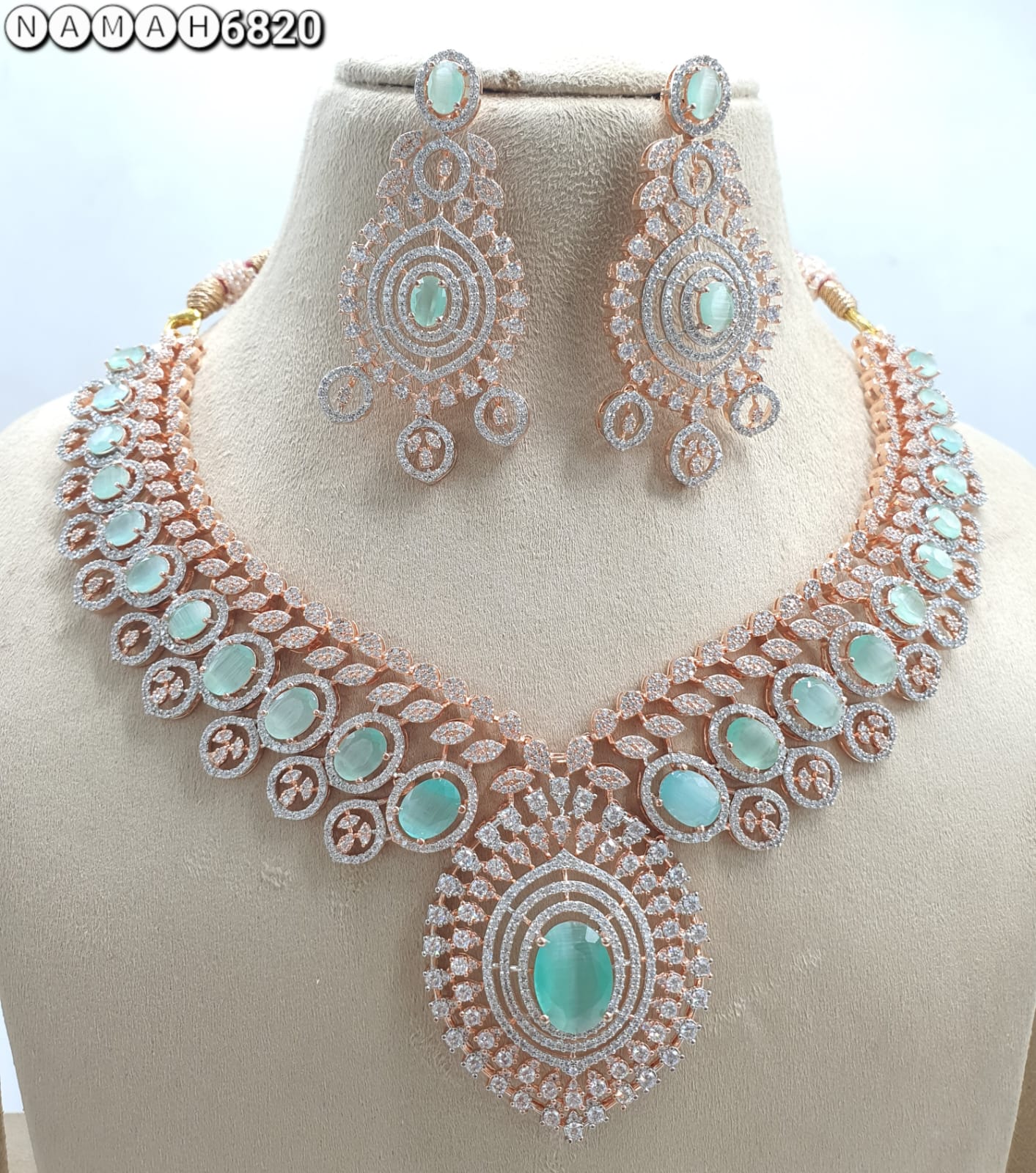 Mind Green American Diamond Necklace Set 
