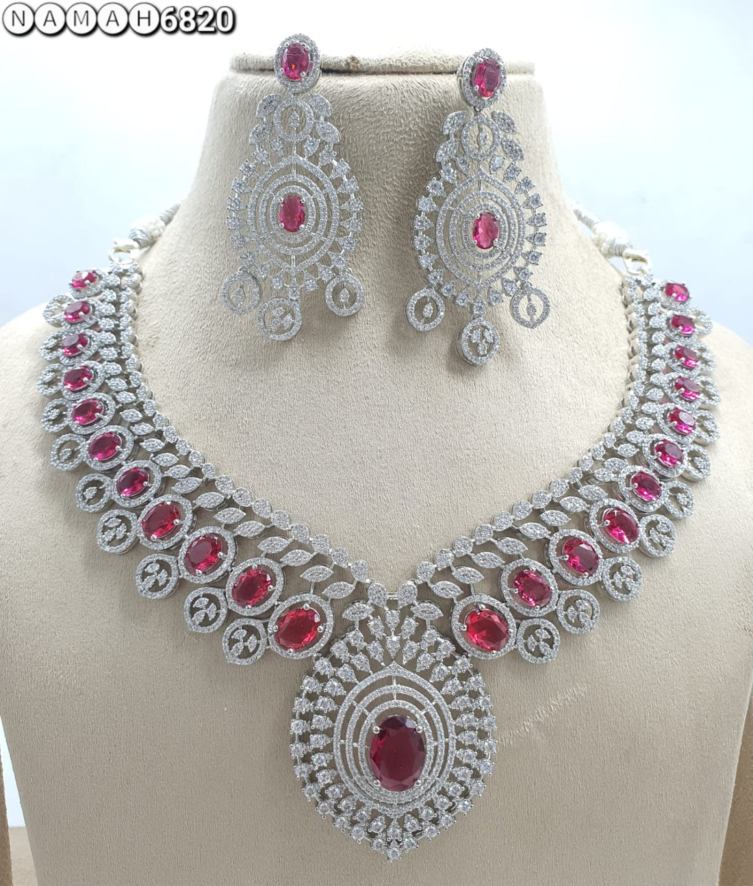 Red American Diamond Necklace Set 