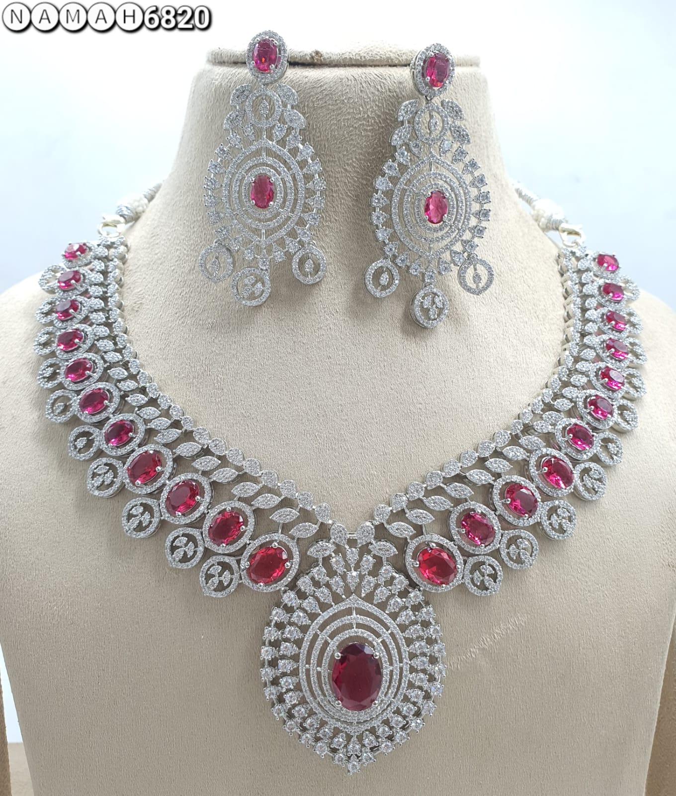 Red American Diamond Necklace Set 