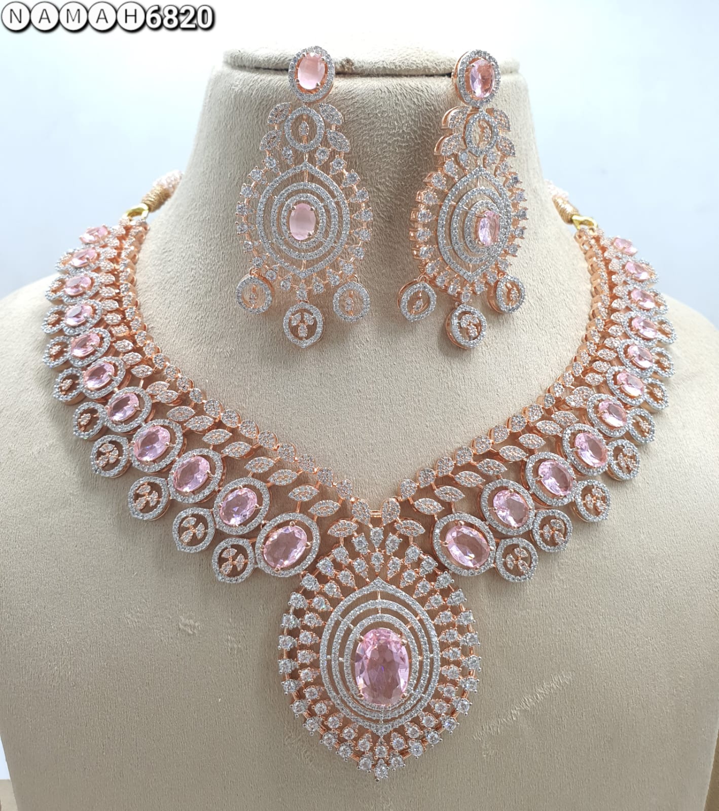 Pink American Diamond Necklace Set 