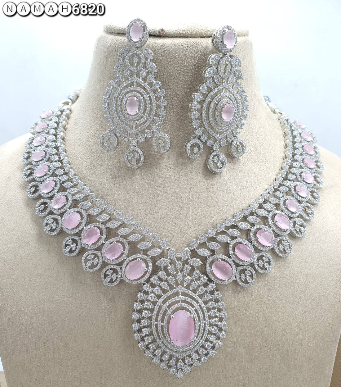 Baby Pink American Diamond Necklace Set 