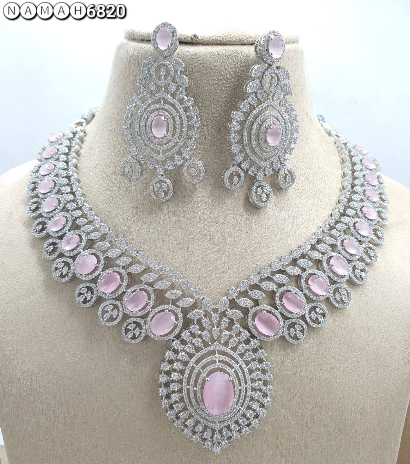 Baby Pink American Diamond Necklace Set 