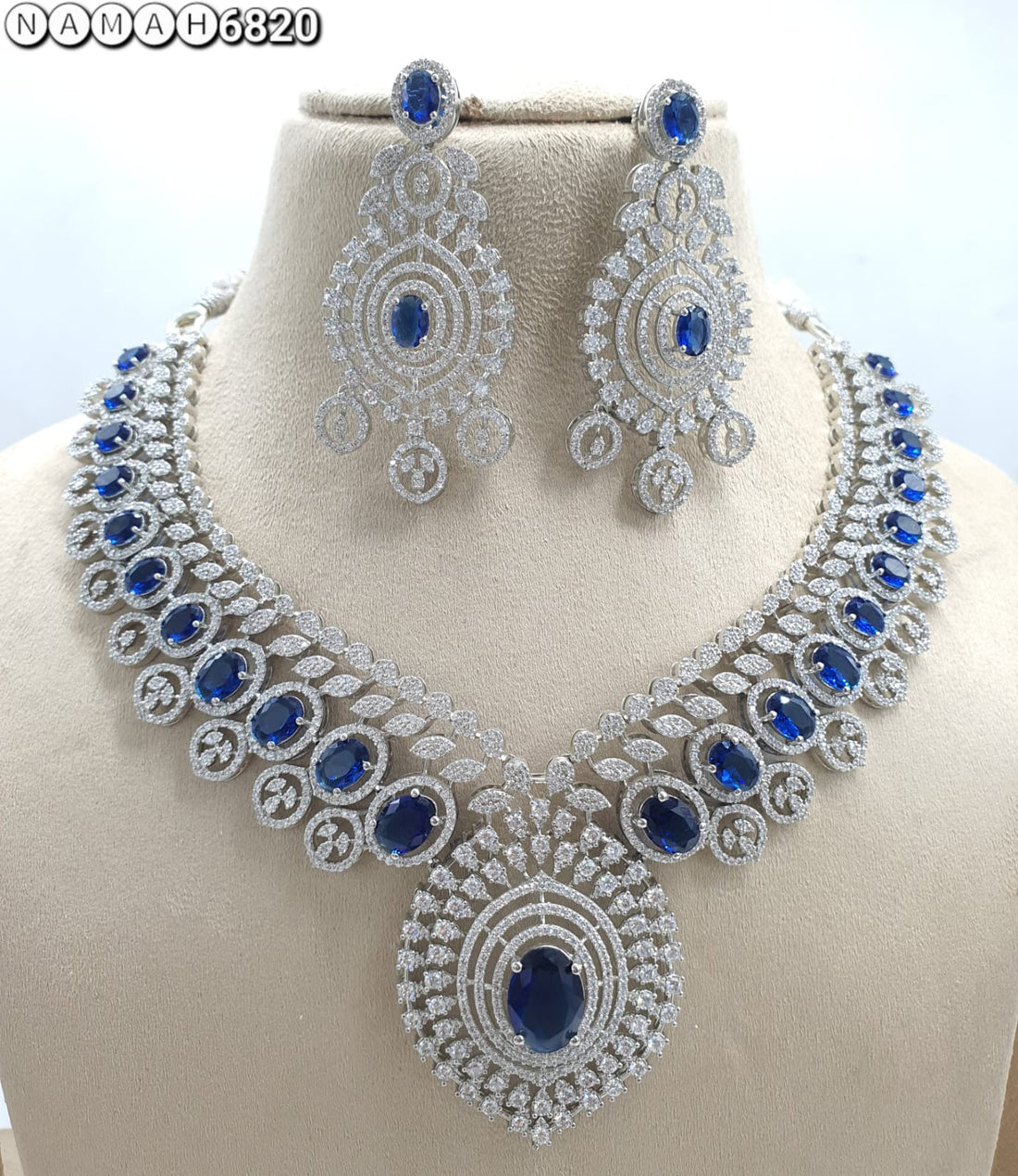 Blue Green American Diamond Necklace Set 